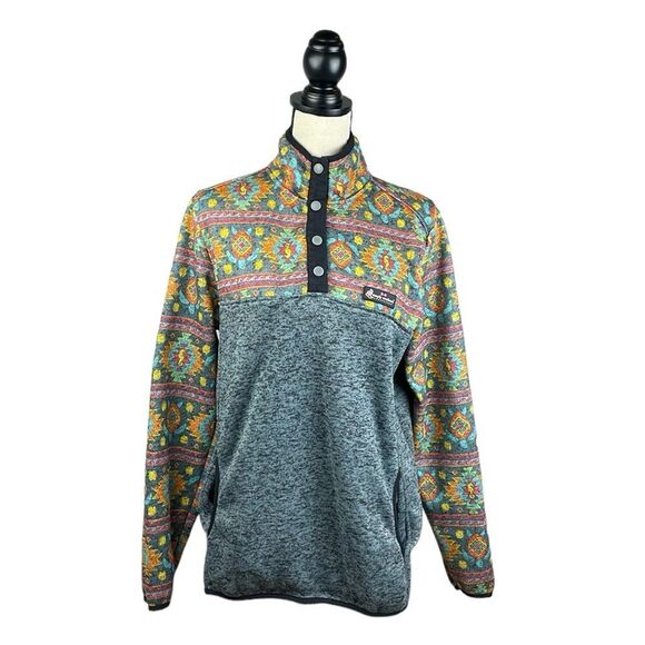 Simply Southern Aztec Pullover Sweatshirt SZ L Unique Warm Quarter Button Top - Picture 1 of 15
